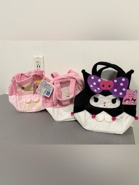 Sanrio Plush Mini Bags with Handles Lot (3) My Melody & Kuromi – New with Tags